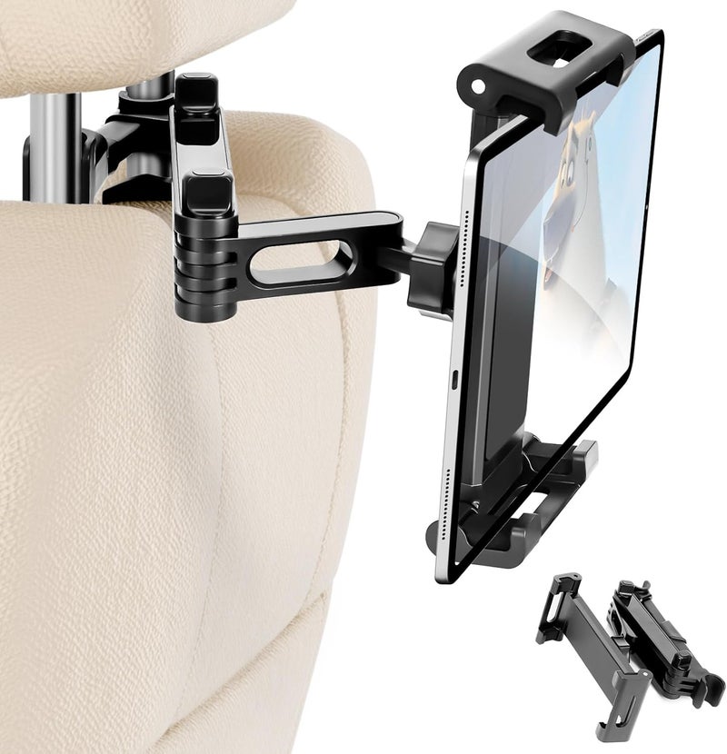 Buinblu Tablet Holder for Car Headrest,Foldable Stand Compatible with 6-13" iPad,Air,Mini,Switch,360° Adjustable Rotation,Essential for Road Travel,Black - Image 1